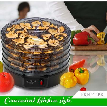 Nutrichef Electric Countertop Food Dehydrator, Food Preserver (Black) PKFD14BK